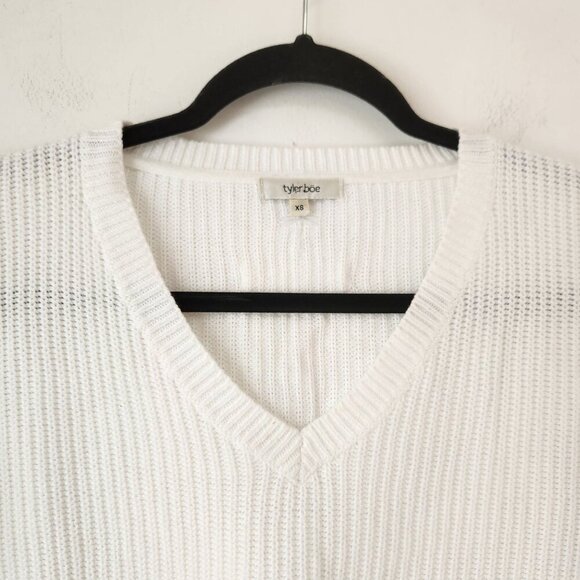 Tyler Boe White Pullover Knit Sweater 100% Cotton Wardrobe Basic Women's XS - Picture 5 of 8